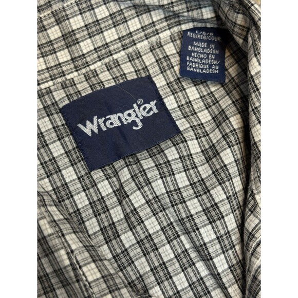 Wrangler White & Gray Plaid Button Up Shirt Pearl Snap Buttons Large Western - Picture 2 of 9